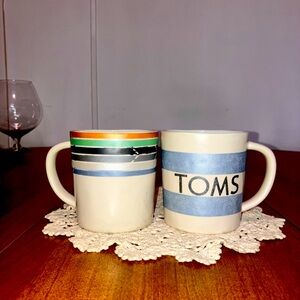 Pair Of TOMS Striped Stoneware Coffee Mugs - Multicolor and Blue. Target 2014.